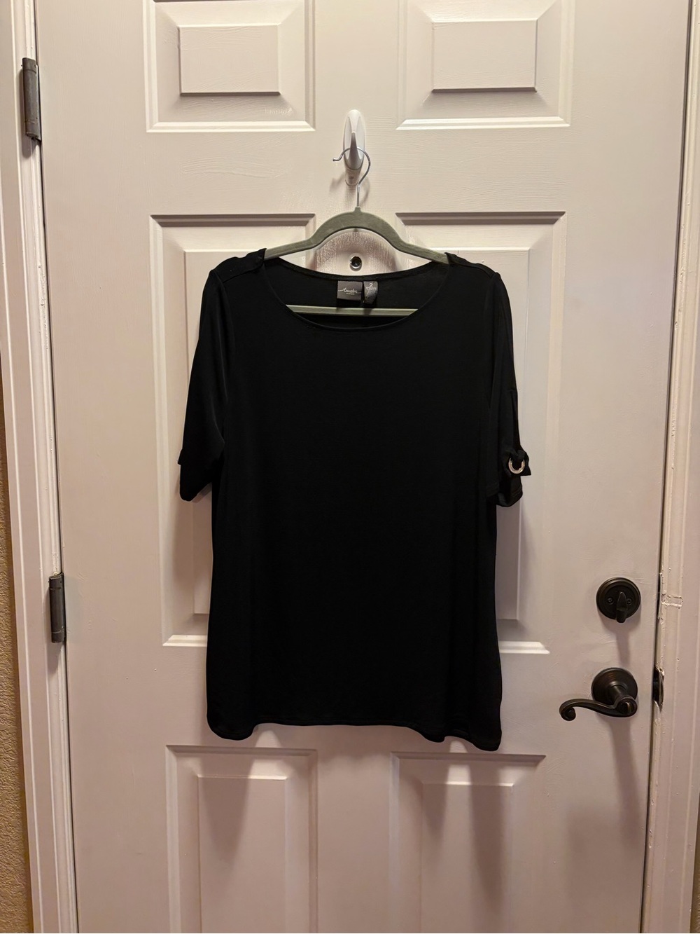 Chico Women’s Black Short Sleeve Top with Accent Ring